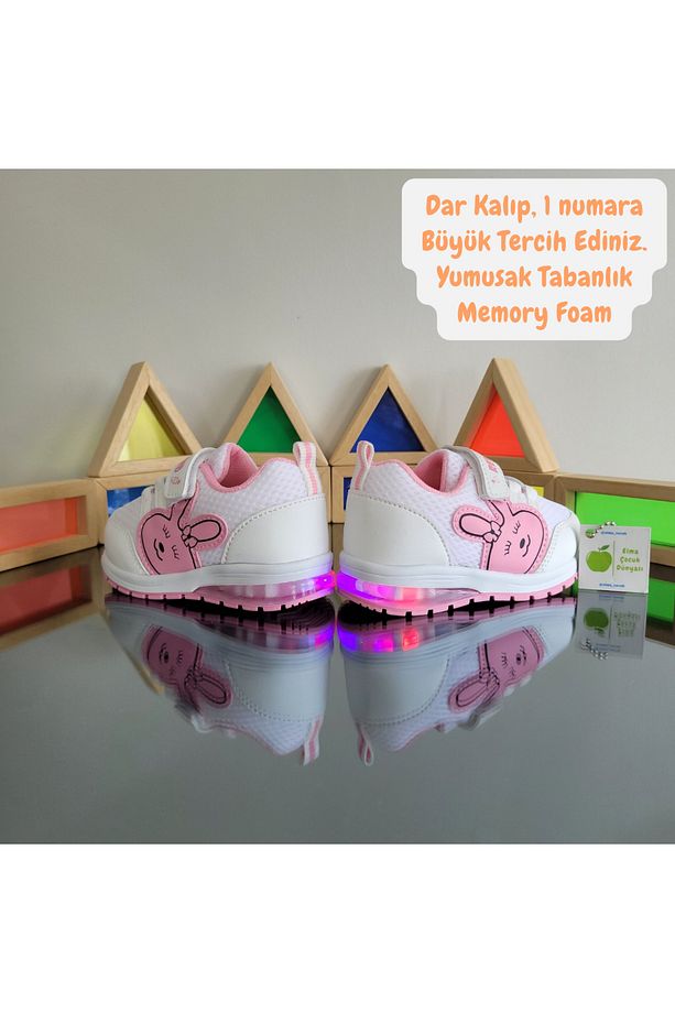 Işıklı Anatomik Memory Foam Hafif Rahat Yumuşak Unisex Bebe İlkadım Kız Çocuk Sneaker Spor Ayakkabı - 1
