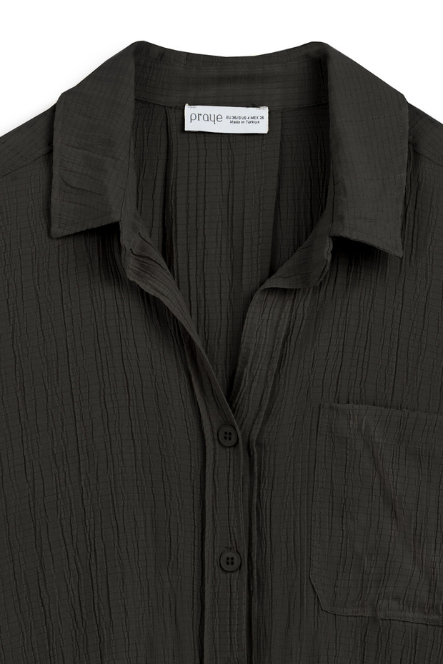 Basic Gofre Gömlek Siyah - 4