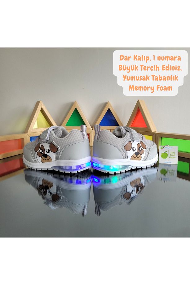 Işıklı Anatomik Memory Foam Hafif Rahat Yumuşak Unisex Bebe İlkadım Çocuk Sneaker Spor Ayakkabı - 1