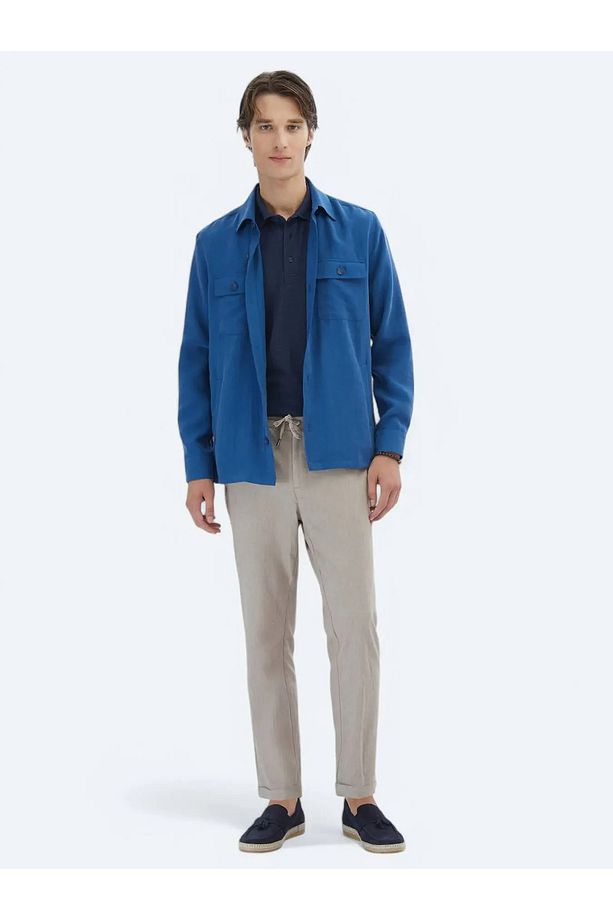 İndigo Regular Fit Dokuma Overshırt - 2