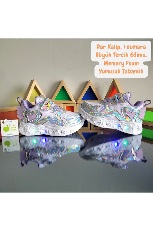 Anatomik Memory Foam Tabanlıklı Hafif Rahat Yumuşak Kız Çocuk Hologram Günlük Sneaker Spor Ayakkabı - 1