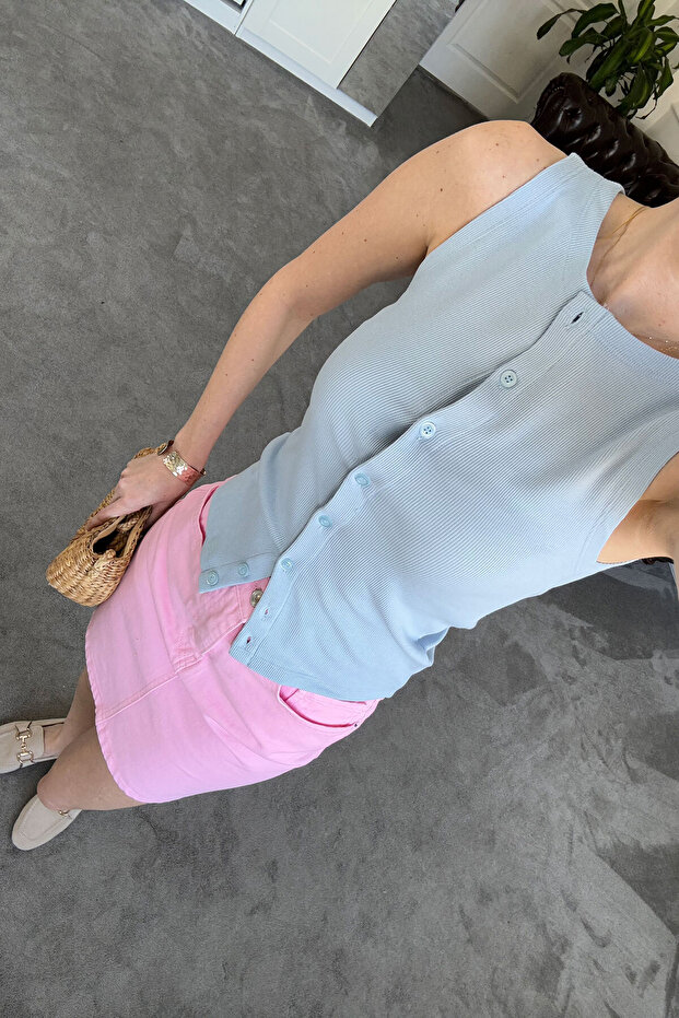 Düğmeli Örme Özel Seri Yelek- BEBE MAVİSİ - 2