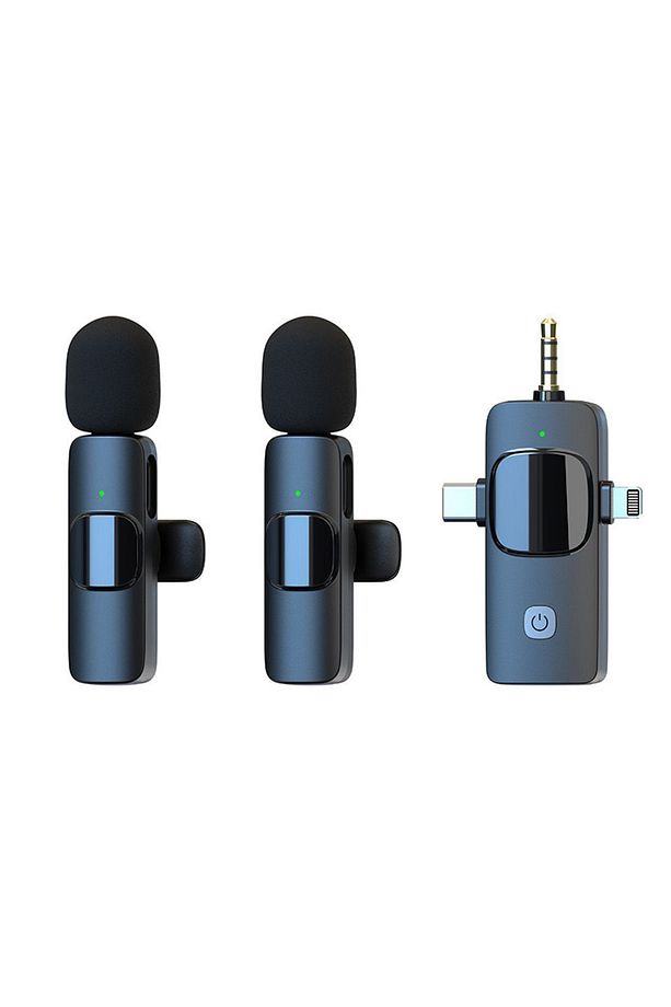 İkili Kablosuz Yaka Mikrofonu 3.5mm Aux iPhone Type-C PC Tablet Video Kayıt Vlog USB C ve Amfi - 1