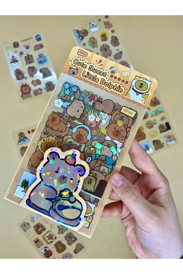 Cute Sweet 6 Yaprak 122 Adet Capybara Sticker Set/Su Geçirmez/Etiket/Kapibara/Bullet Journal - 1