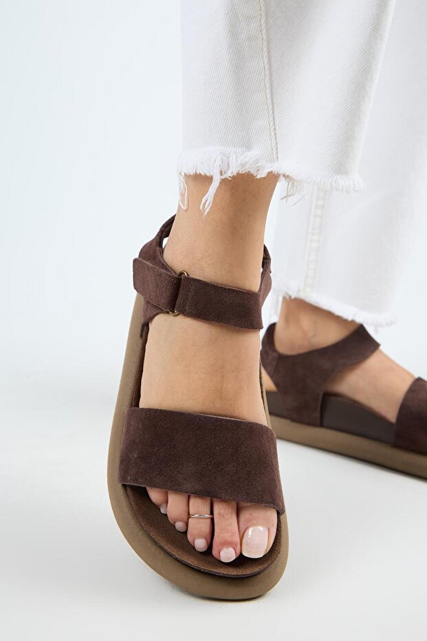 Bronx Women's Genuine Leather Scarf Velcro Light Brown Sandals