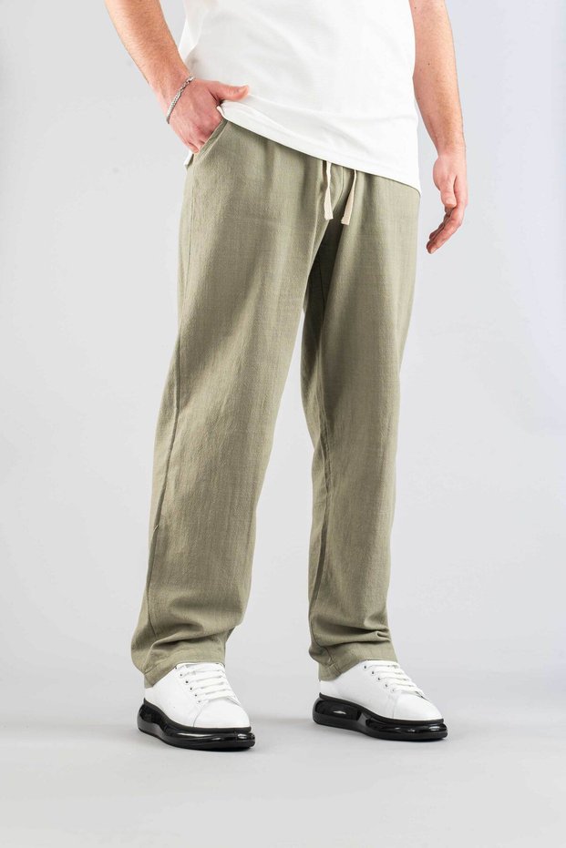 Men's Trousers Elastic Waist Linen Comfortable Stretchy Lycra Basic Cotton Jogger Khaki