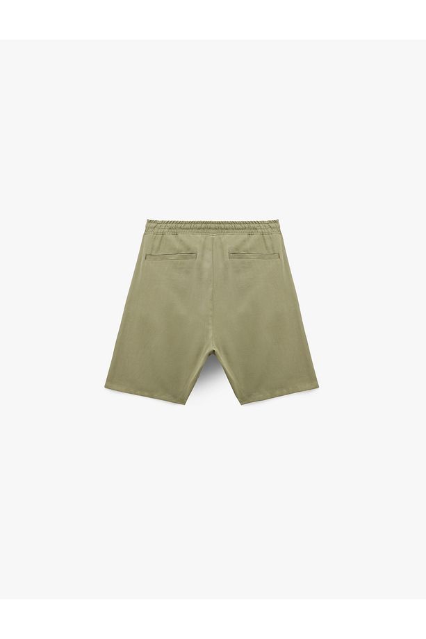 Viskon Cep Detaylı Rayon Beli Bağcıklı Bermuda Chino Yazlık Şort - 4