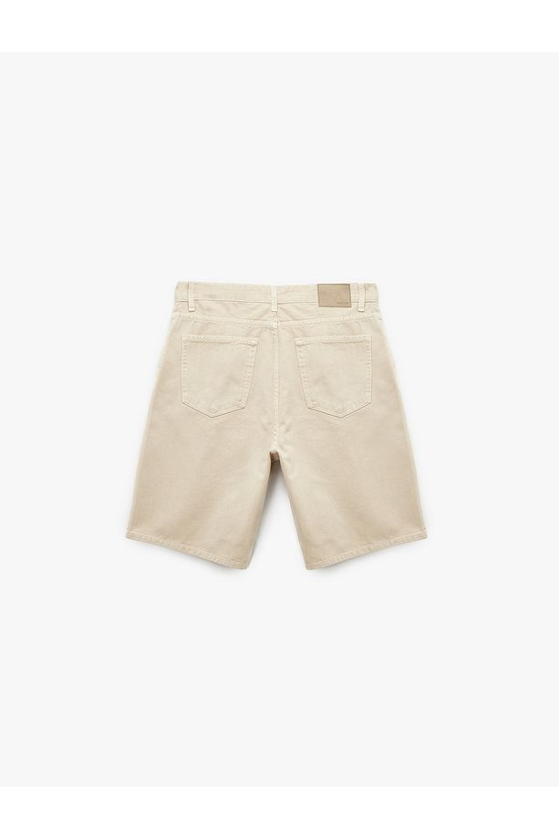 Normal Bel Pamuklu Cep Detaylı Bermuda Loose Fit Jean Şort - 5
