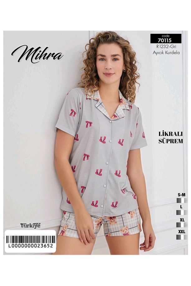 Önü Düğmeli Şortlu Pijama Takımı - 1