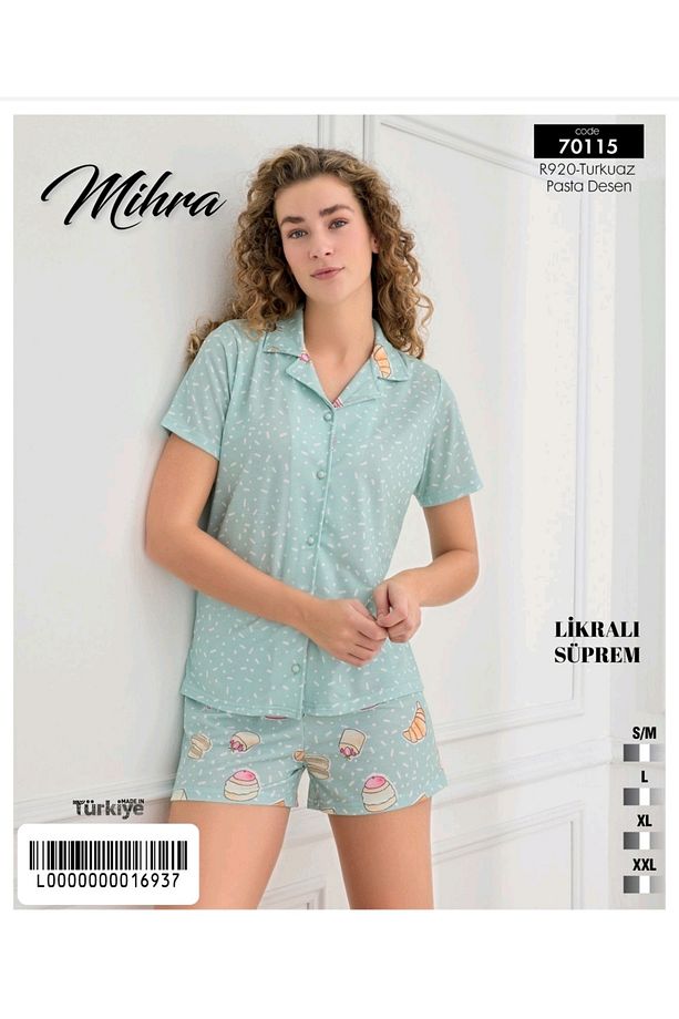 Önü Düğmeli Şortlu Pijama Takımı - 1