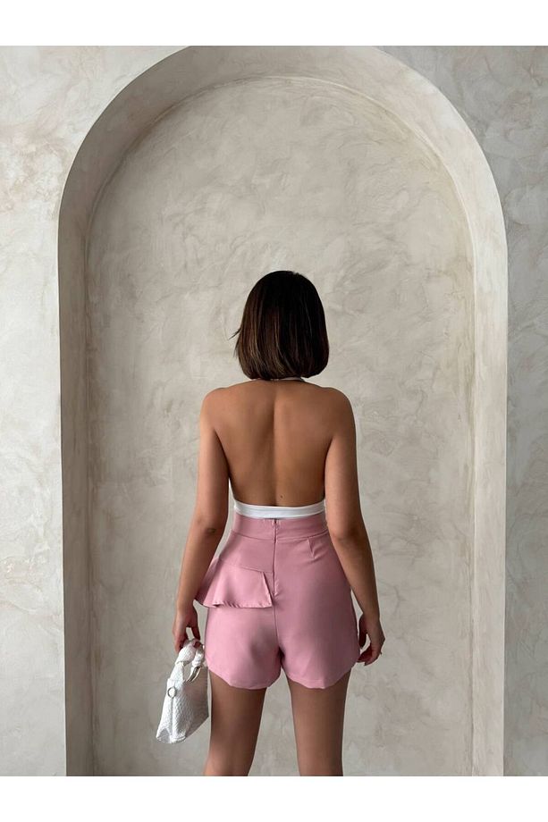 Pembe Fırfırlı Kadın Şort Etek - 9