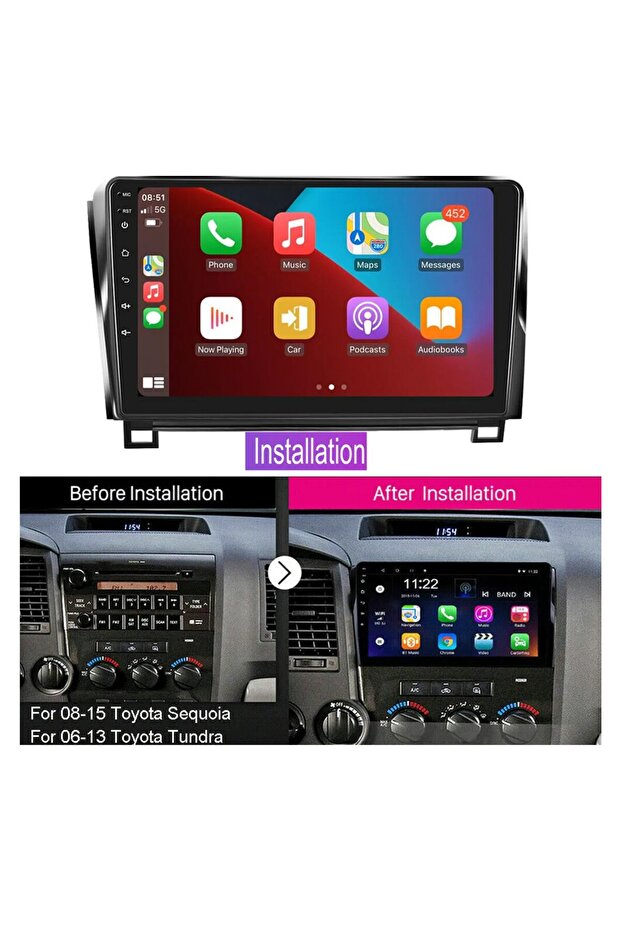 شاشة أندرويد لتويوتا سكويا 2008–2017 ( RAM 2 - ROM 32 ) تدعم CarPlay & Android Auto /دقة 1080p