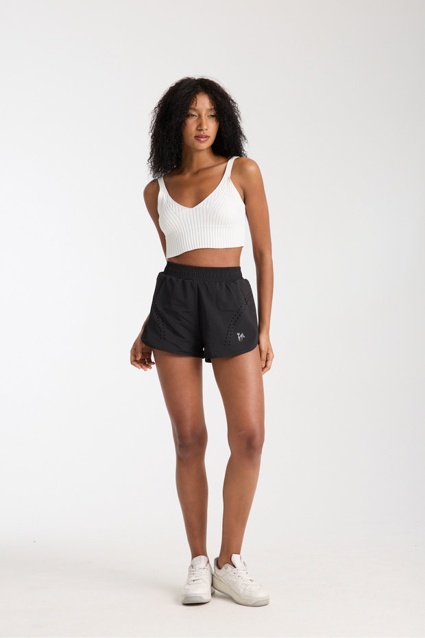 Women's Laser Cut Swim Shorts with Inner Tights – Quick Dry Fabric