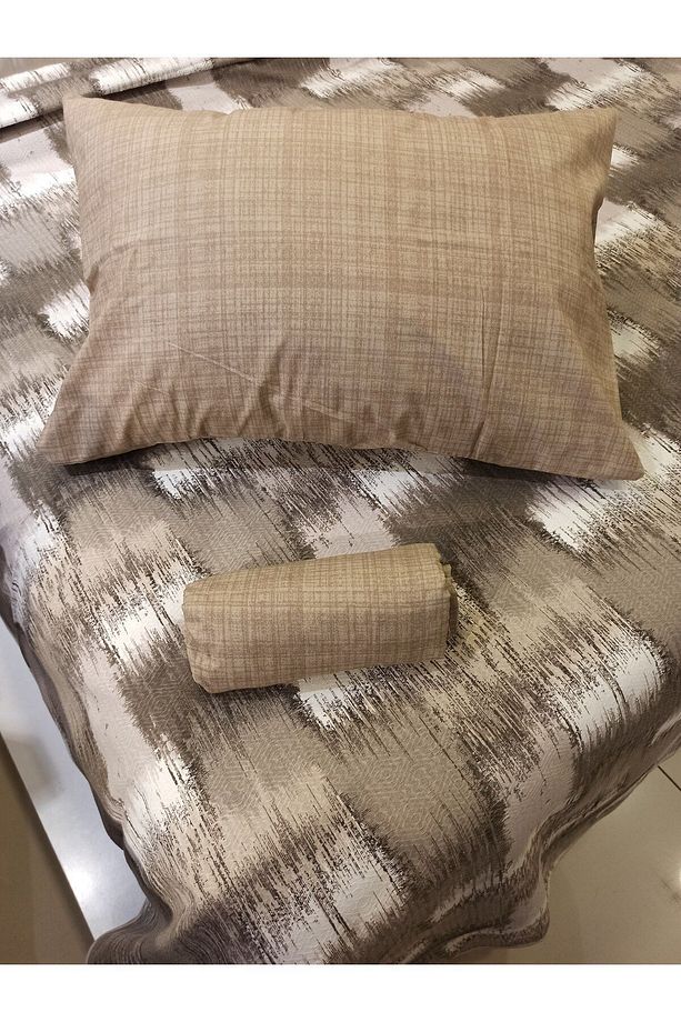 Patchwork Desenli Çarşafı Lastikli Çift Kişilik Pike Takımı - Kahve - 3