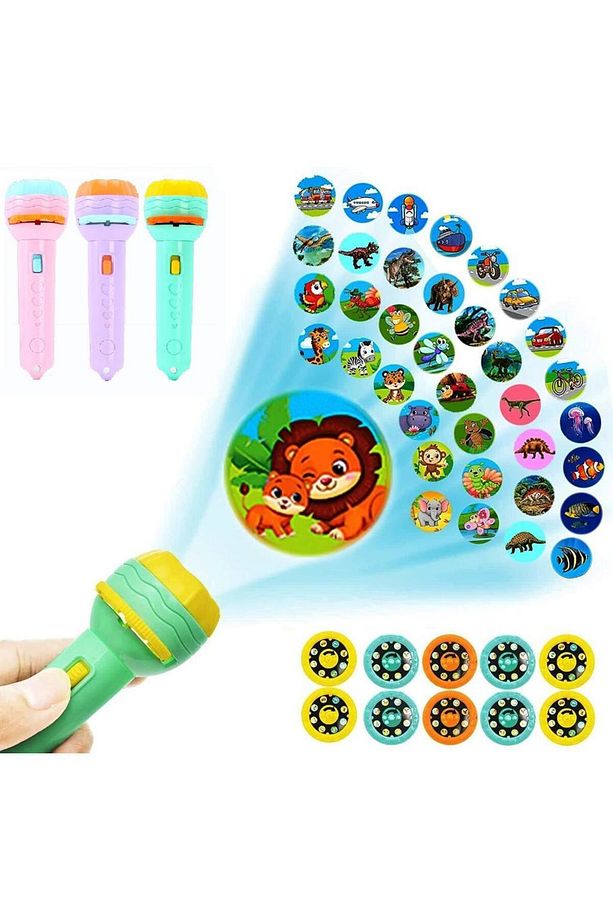 80 Resimli Projeksiyonlu Eğitici El Feneri Projektör -Colorful Flashlight 10 Slides - 1