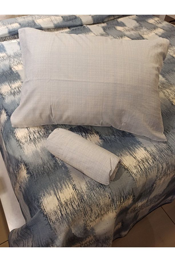 Patchwork Desenli Çarşafı Lastikli Tek Kişilik Pike Takımı - Mavi - 3