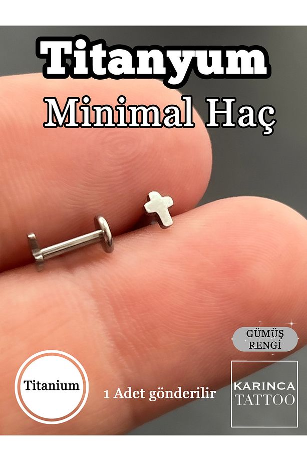 Minimal Haç Titanyum Piercing Helix Flat Kulak Kıkırdak Burun Conch Tragus Piercing Küpe - 1