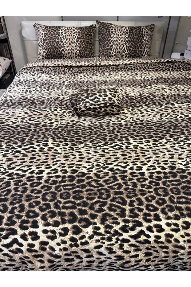 Leopard Patterned Sheet Elastic Double Pique Set - 1