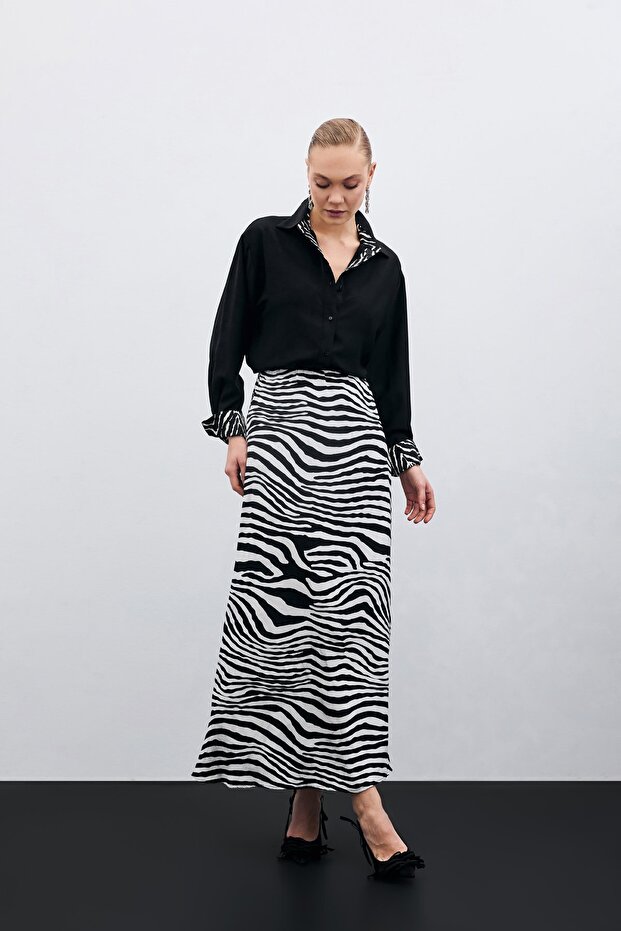 Zebra Pattern Skirt - Black - 1