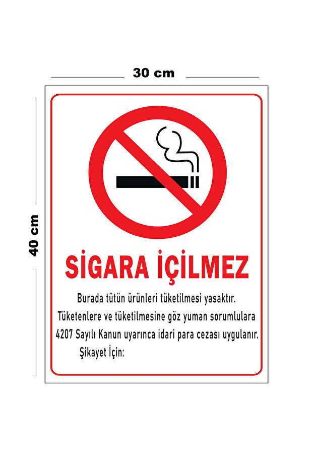 Metal Sigara İçilmez 30 cm x 40 cm A3 Büyüklüğünde Uyarı Levhası Yönlendirme Tabelası - 1