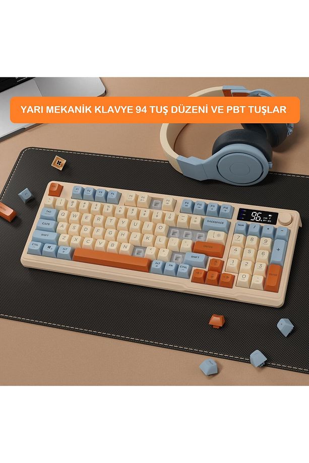 Gaming Oyuncu Klavye RGB Kablosuz 2.4ghz -Bluetooth Çift Bağlantılı Tft Led Ekranlı Oyuncu Klavye - 4