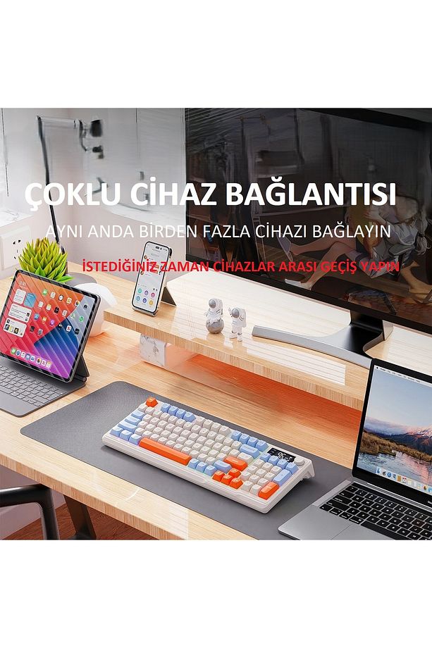 Gaming Oyuncu Klavye RGB Kablosuz 2.4ghz -Bluetooth Çift Bağlantılı Tft Led Ekranlı Oyuncu Klavye - 3