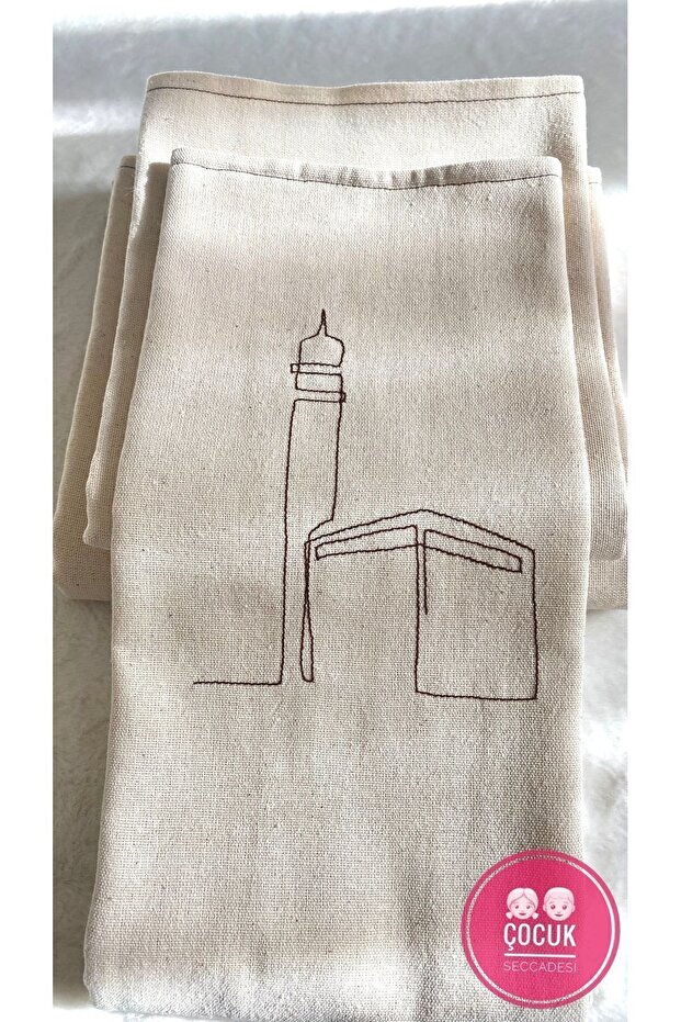 Children's Prayer Rug - Minimal Kaaba Embroidered Linen