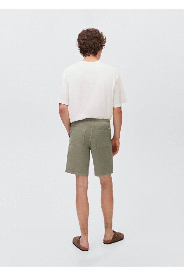 Beli bağ detaylı pamuklu şort - 4