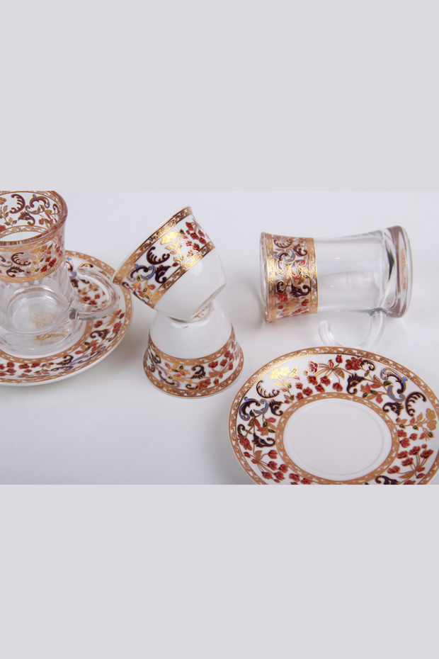 طقم أكواب شاي وفناجين قهوة مع الصحون - 4