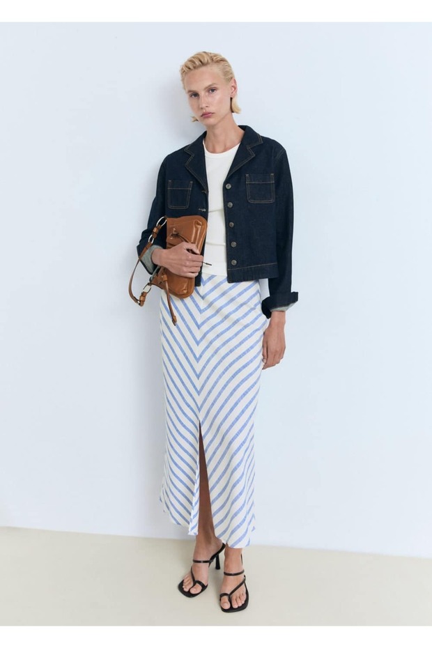 Desenli yırtmaçlı etek - 2