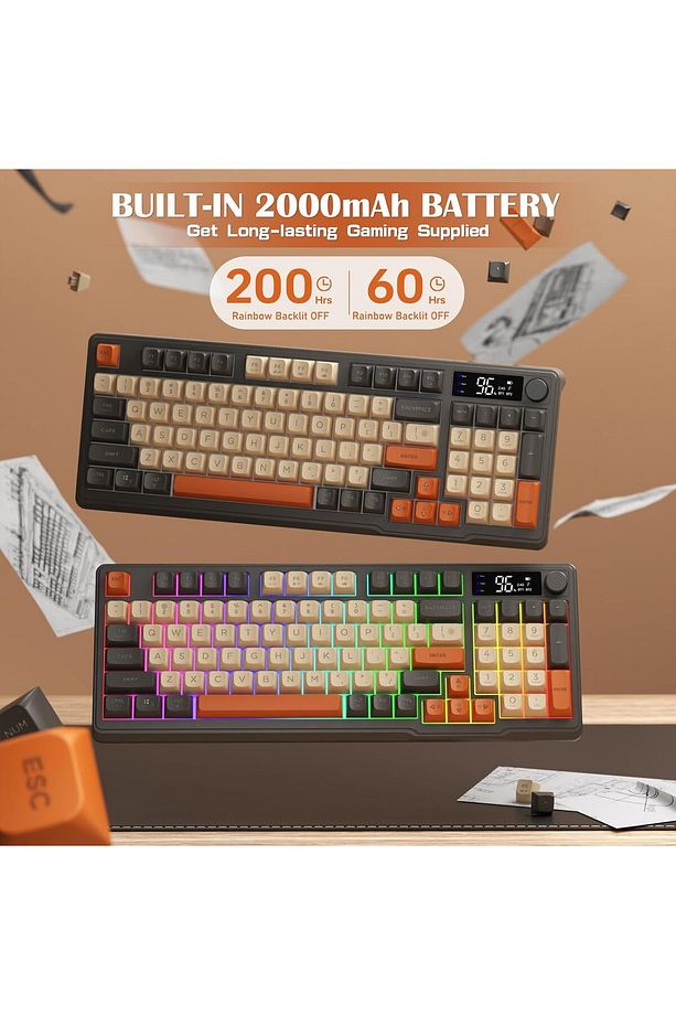Gaming Oyuncu Klavye RGB Kablosuz 2.4ghz -Bluetooth Çift Bağlantılı Tft Led Ekranlı Oyuncu Klavye - 7