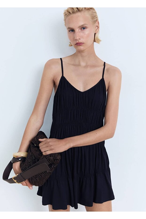 Büzgülü Kısa Elbise - 1