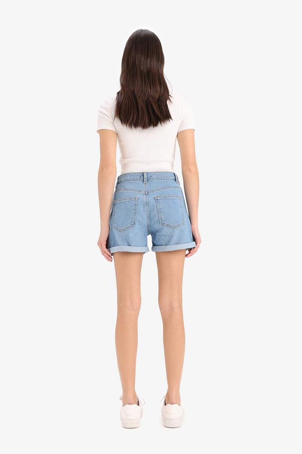 Normal Bel Yıkamalı Cepli Duble Paça Jean Şort E0701AX25SM - 7