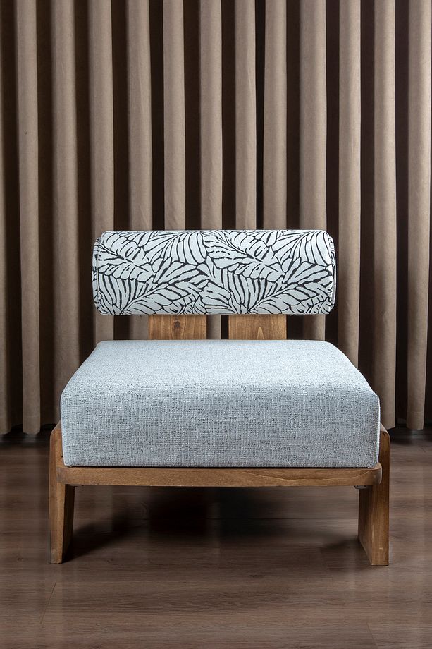 VOOG Doğal Ahşap Jakarlı Dokuma Kumaş Modern Berjer - 2