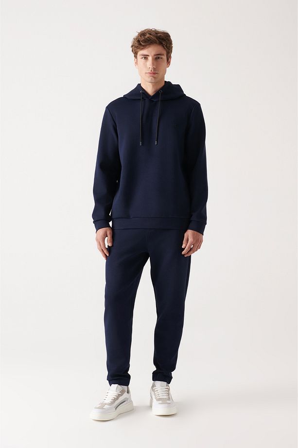 Erkek Lacivert Kapüşonlu Esnek Yumuşak Doku Interlok Kumaş Sweatshirt B001101 - 5