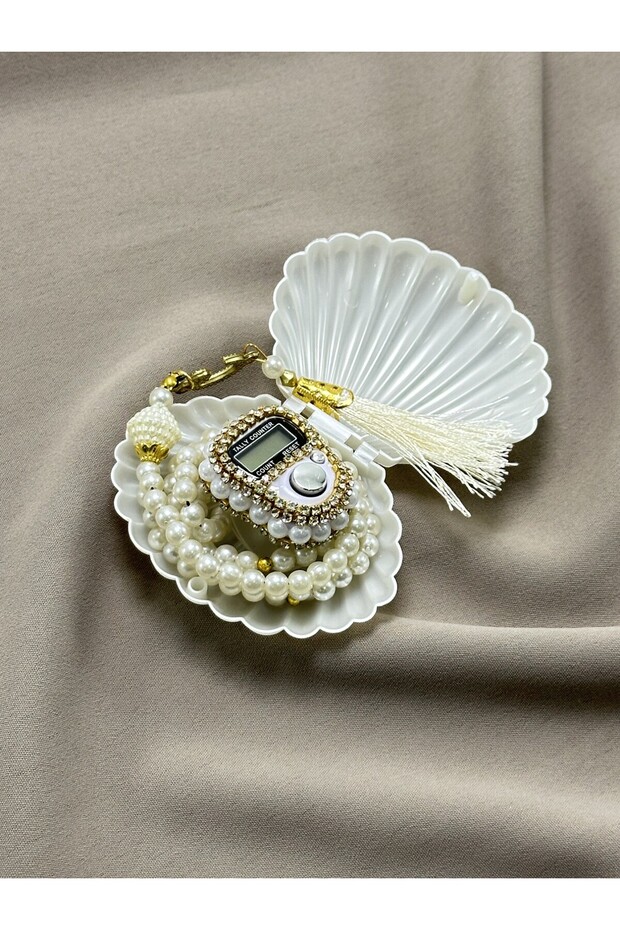 Zikrmatik & Pearl Prayer Beads Set with Stones in Oyster Box - Special Mevlüt, Umrah, Hajj & Spiritual Gift
