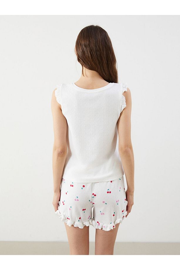 LCW Young Bisiklet Yaka Baskılı Kadın Şortlu Pijama Takımı - 3