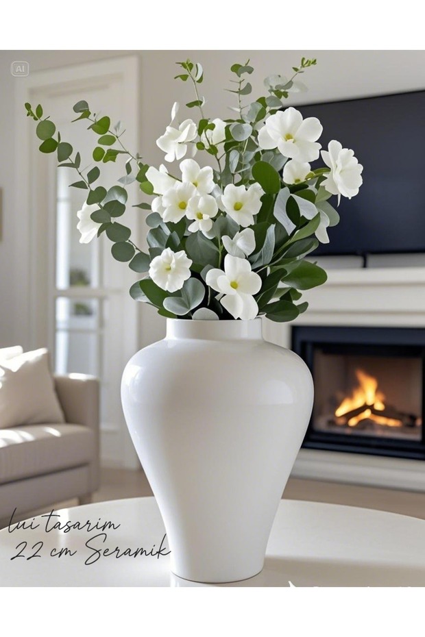 White Ceramic Cube Vase 24 cm Decoration Modern Minimalist Bohemian Simple Stylish