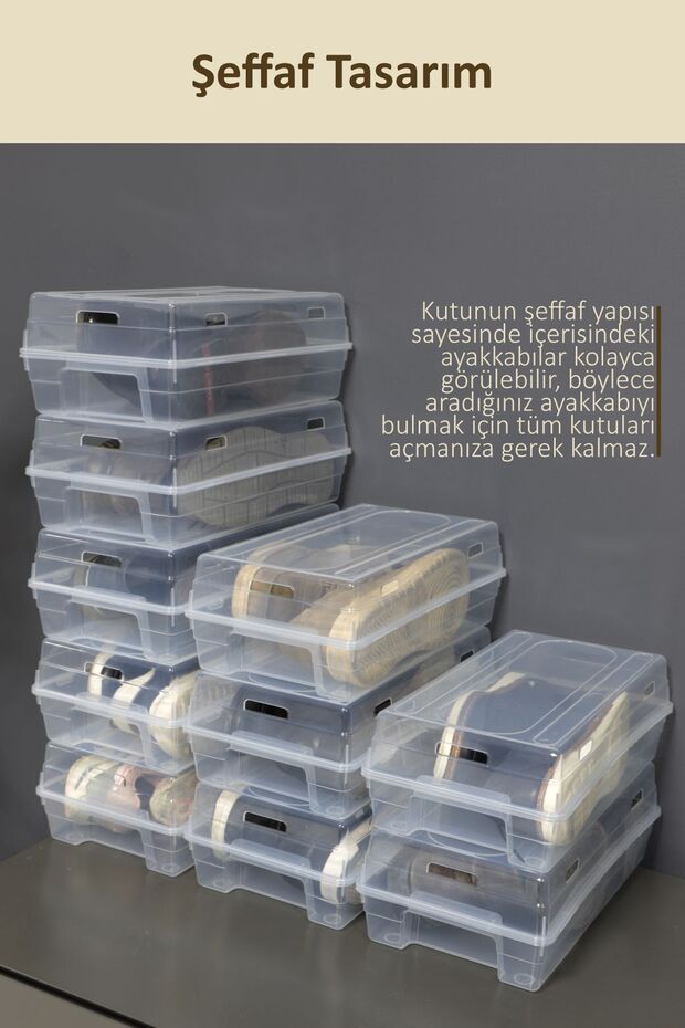 10 Adet Erkek Ayakkabı Kutusu Şeffaf Ayakkabı İstifleme Saklama Kutusu - 3