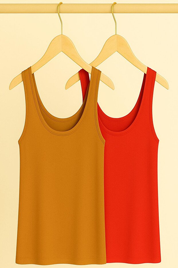 2 Pieces A-Line Comfortable Fit Basic Thick Strap Undershirt T-Shirt - 1