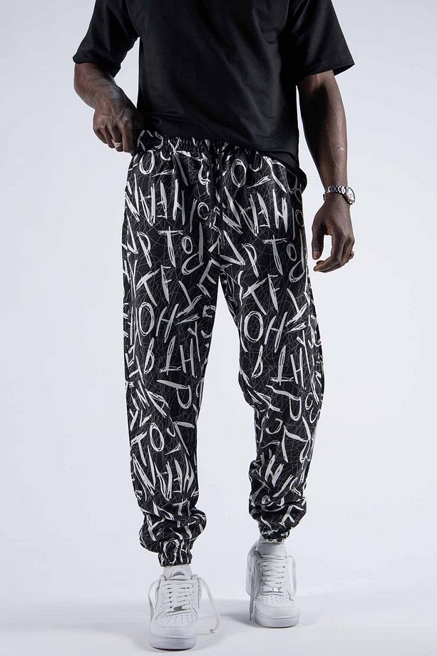 Erkek Baskılı Günlük Esnek Siyah Jogger Pantolon - 2
