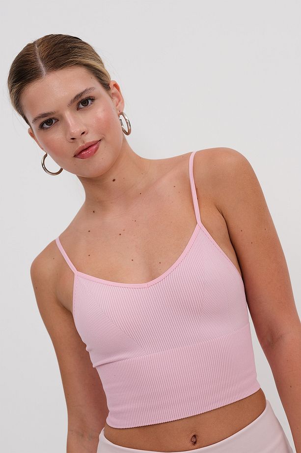 V Yaka İnce Askılı Seamless Crop Büstiyer A0130-K10 - 5