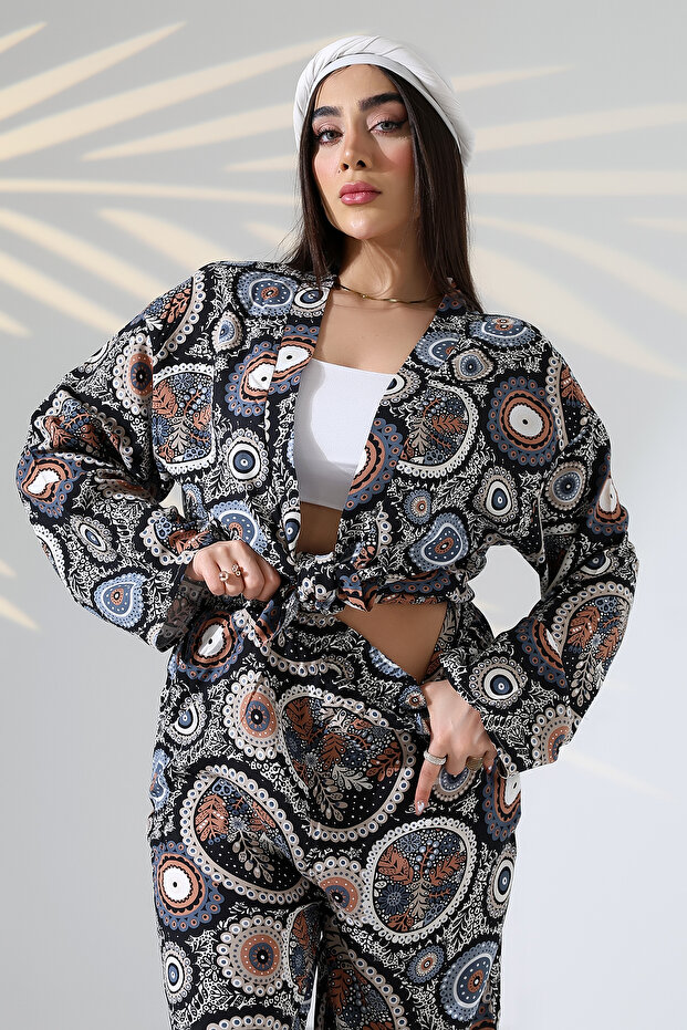 طقم كيمونو منقوش بطول ماكسي من الأعلى إلى الأسفل - 7