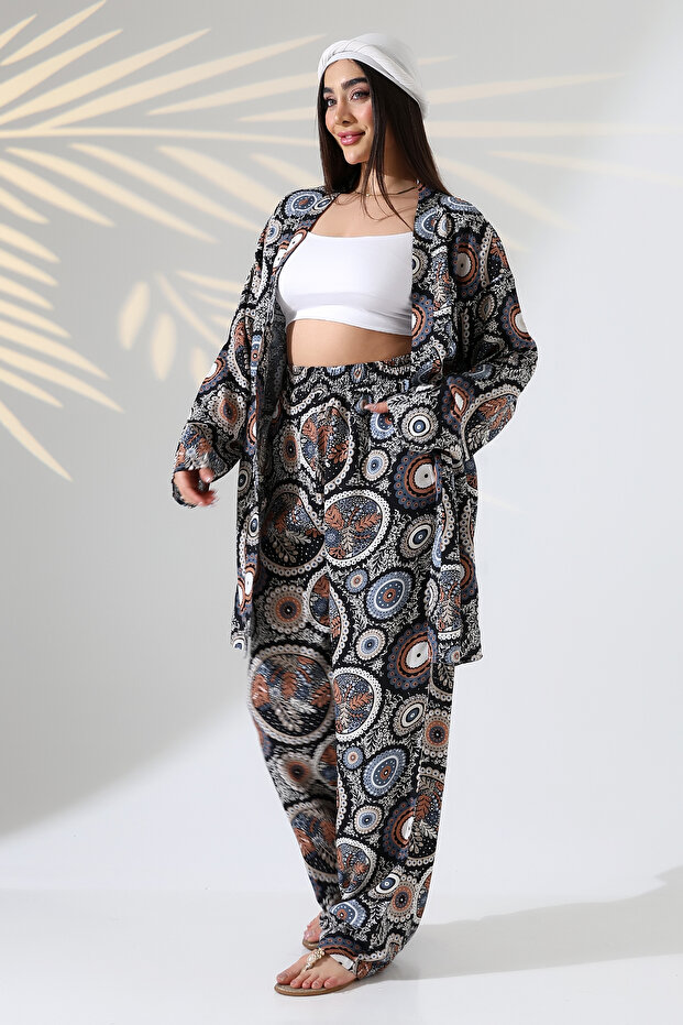 طقم كيمونو منقوش بطول ماكسي من الأعلى إلى الأسفل - 2