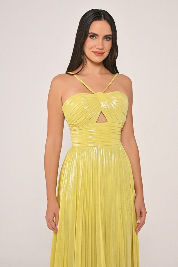 Kadın Dokuma Polyester Karışımlı Gece Şık Sarı Abiye & Mezuniyet Elbisesi AB6610-SARI - 3