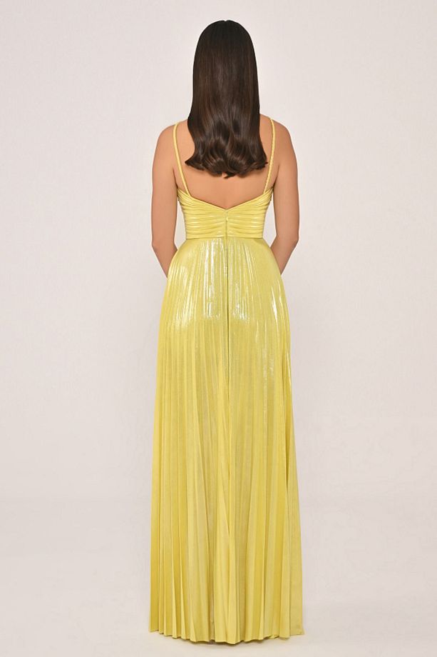 Kadın Dokuma Polyester Karışımlı Gece Şık Sarı Abiye & Mezuniyet Elbisesi AB6610-SARI - 2