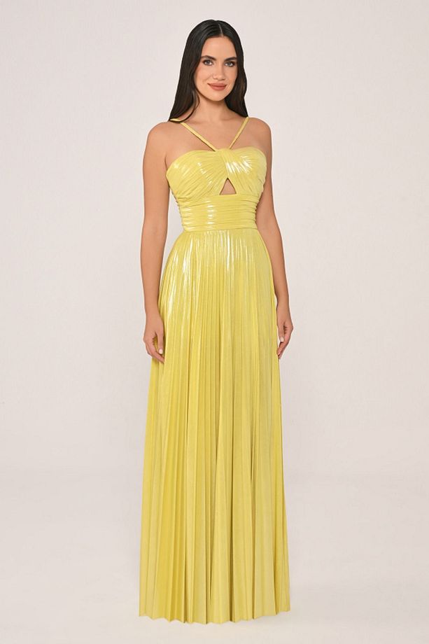 Kadın Dokuma Polyester Karışımlı Gece Şık Sarı Abiye & Mezuniyet Elbisesi AB6610-SARI - 4