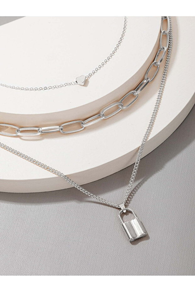 Silver Color Lock Layered Necklace Choker Necklace For Women Layered Necklace