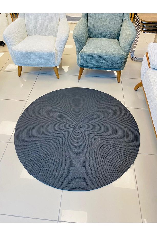 jüt Hasır görünümlü Desenli Modern El Örgüsü daire Halı Kilim - 1