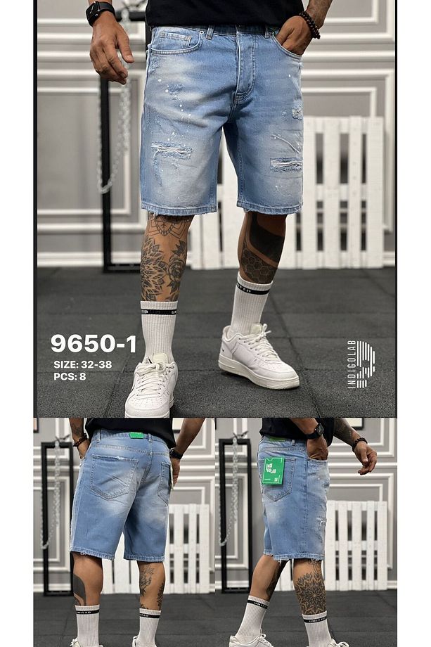 Erkek Mavi Baggy Denim Şort - 1